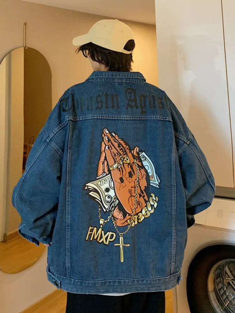 Hip Hop West Coast Denim Jacket - Men's Fashion Y2k Harajuku Streetwear