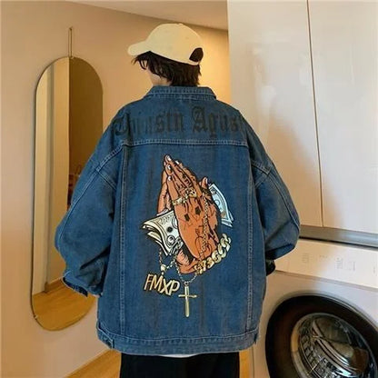 Hip Hop West Coast Denim Jacket - Men's Fashion Y2k Harajuku Streetwear