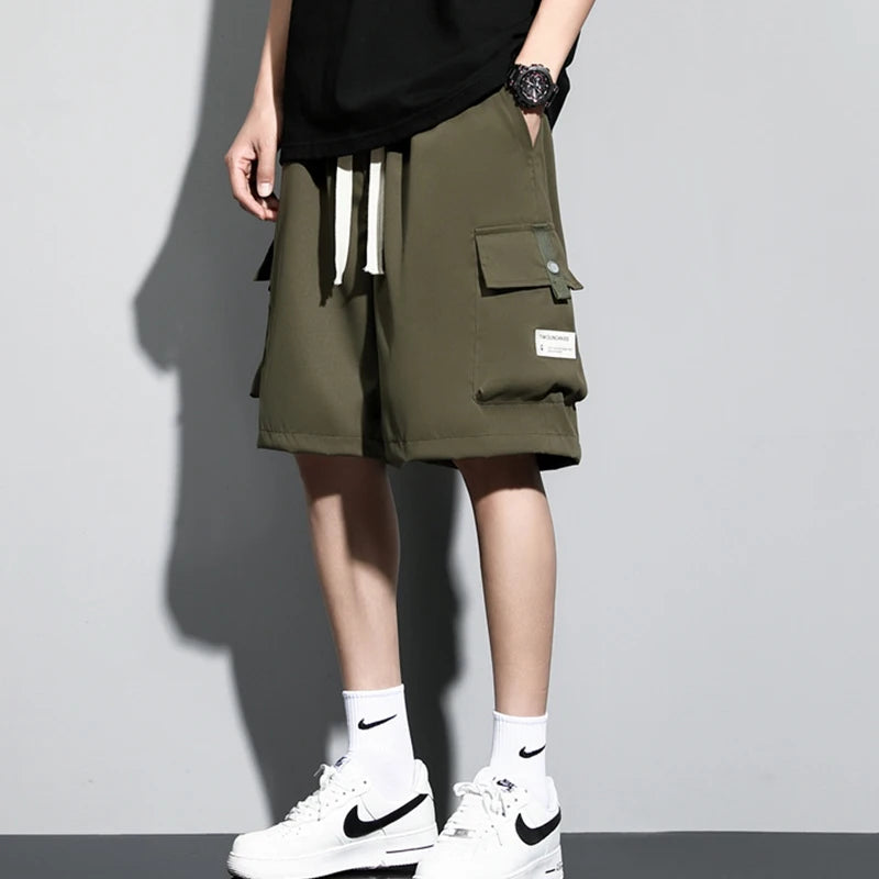 New Summer Men's Loose Cargo Shorts Y2k Multi-Pockets Wide Leg Baggy Shorts - Silk Quick Dry Straight Casual Shorts