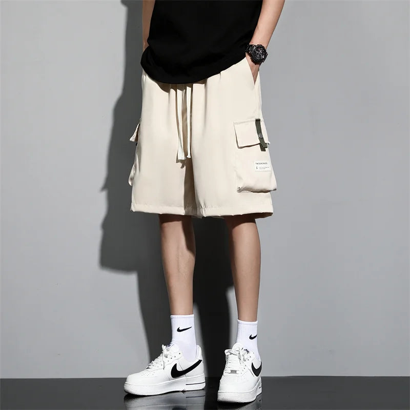 New Summer Men's Loose Cargo Shorts Y2k Multi-Pockets Wide Leg Baggy Shorts - Silk Quick Dry Straight Casual Shorts