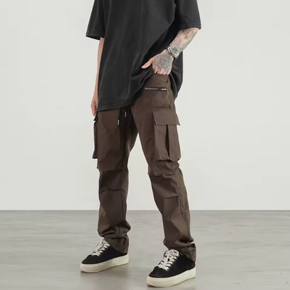 Men's Solid Multi Pocket Drawstring Cargo Pants