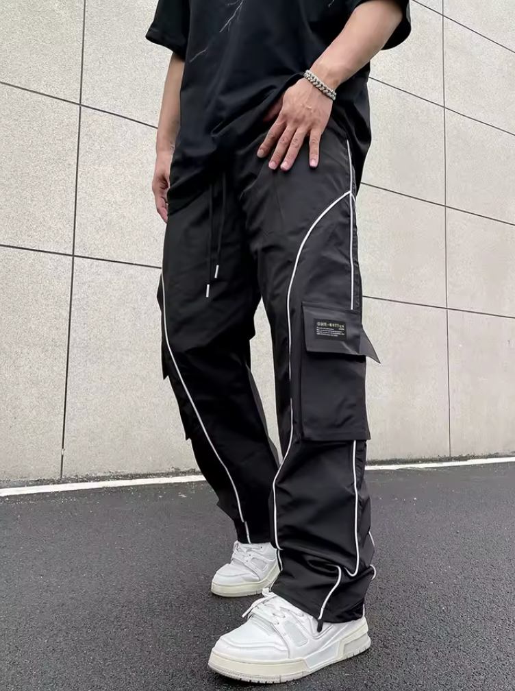 Y2K Solid Striped Contrast Trim Drawstring Pants