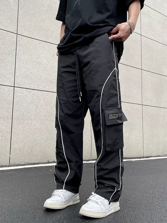 Y2K Solid Striped Contrast Trim Drawstring Pants