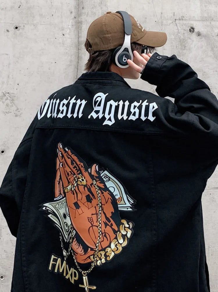 Hip Hop West Coast Denim Jacket - Men's Fashion Y2k Harajuku Streetwear