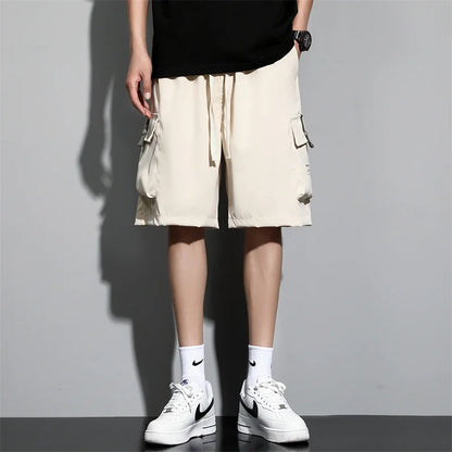 New Summer Men's Loose Cargo Shorts Y2k Multi-Pockets Wide Leg Baggy Shorts - Silk Quick Dry Straight Casual Shorts