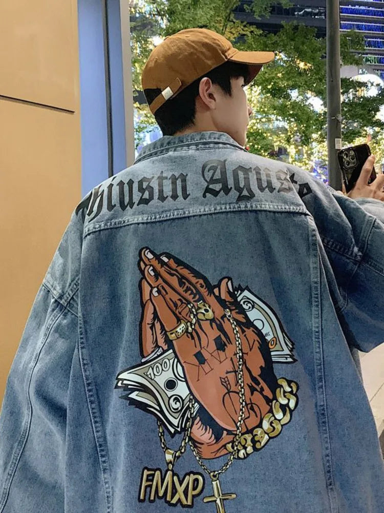 Hip Hop West Coast Denim Jacket - Men's Fashion Y2k Harajuku Streetwear